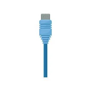Data or USB connector with bright blue cable. Item for connecting computer with Stock Illustration