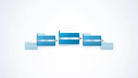 Data organization and flow visualization with digital folders and arrows in.. Stock Footage 345682097