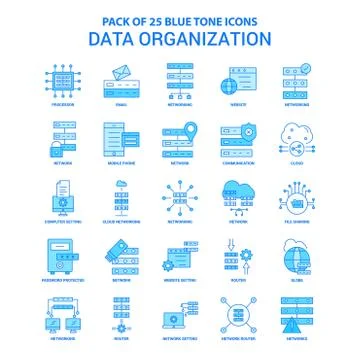 Data Organization Blue Tone Icon Pack - 25 Icon Sets Stock Illustration