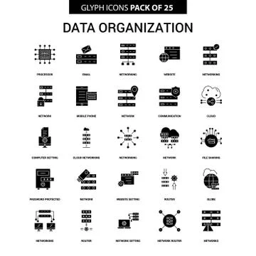 Data Organization Glyph Vector Icon set Stockillustratie