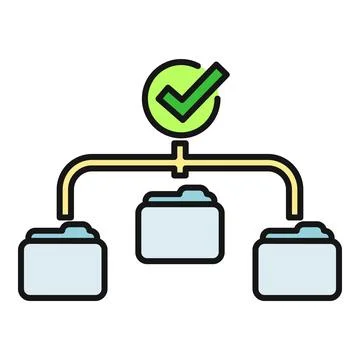Data organization hierarchy with folders and checkmark Stockillustratie
