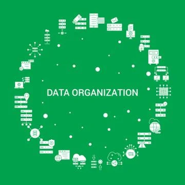 Data Organization Icon Set. Infographic Vector Template Stock Illustration