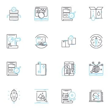Data organization linear icons set. Categorization, Sorting, Arrangement Stock Illustration