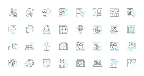 Data organization linear icons set. Categorization, Sorting, Arrangement Stock Illustration