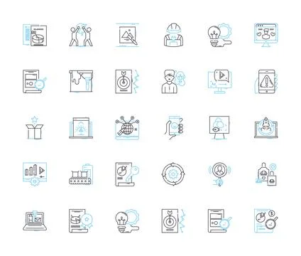 Data organization linear icons set. Categorization, Sorting, Arrangement Stock Illustration