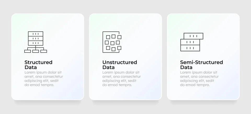 Data organization paradigms feature cards layout Stock Illustration