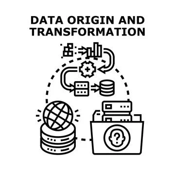 Data origin and transformation process concept illustration Illustrazione stock