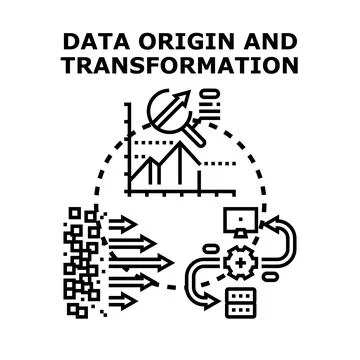 Data origin and transformation process concept creating information Stock Illustration