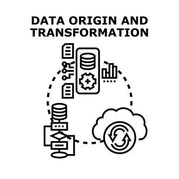 Data origin and transformation process concept illustration Stock Illustration