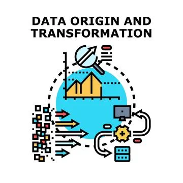 Data origin and transformation process concept creating information Stock Illustration