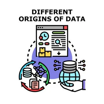 Data origins concept and information gathering process Illustrazione stock