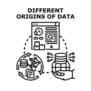 Data origins concept and information gathering process Stock Illustration