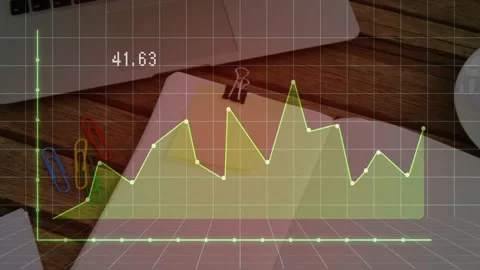 Data overlay starting low, drawing yellow line, filling area, updating values Stock Footage 329832669