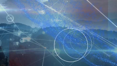 Data overlay starting, ribbon sweeping diagonal, rings expanding, mapping Stock Footage 326973889