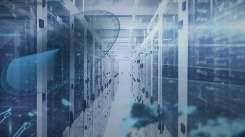 Data overlays appearing on startup, helix sweeping, code drifting across server Stock Footage 329785181