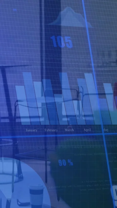 Data overlays updating across table and faces, colleagues leaning in and Stock Footage 332984993