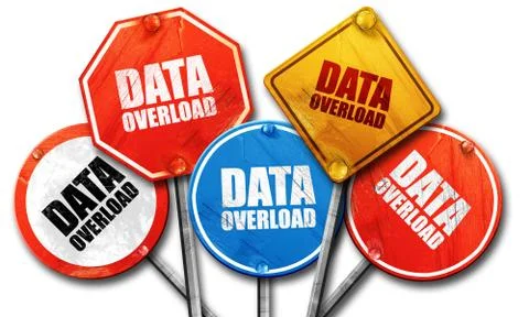 Data overload, 3D rendering, rough street sign collection Stock Illustration