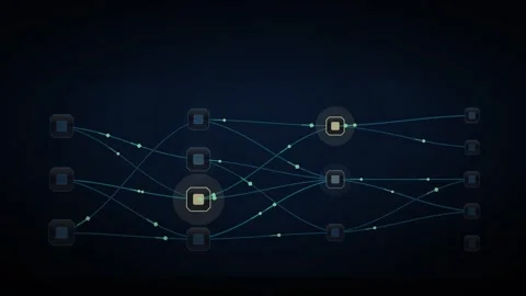 Data Packet Network Loop - Dark Blue Node Connection Backdrop Video stock 341956260
