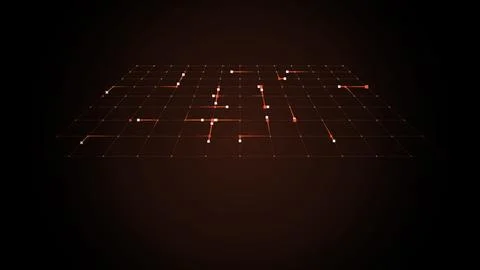 Data packets racing through a network grid, Ember, 4K illustration Stock Illustration