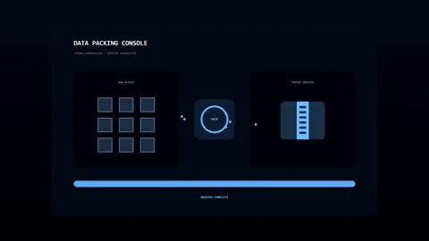 Data packing console animation with blue interface and motion Stock Footage 347013416