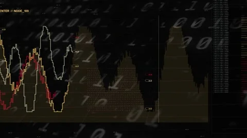 Data panel receiving stream, showing three colored traces oscillating, labels Stock Footage 334419008