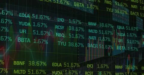 Data panels displaying stock tickers with percentages on trading workstation, 스톡 일러스트