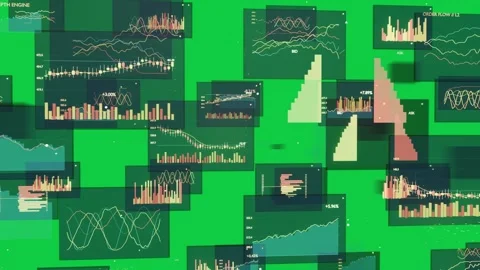 Data panels sliding in, overlapping while camera panning on transparent Video stock 337506348