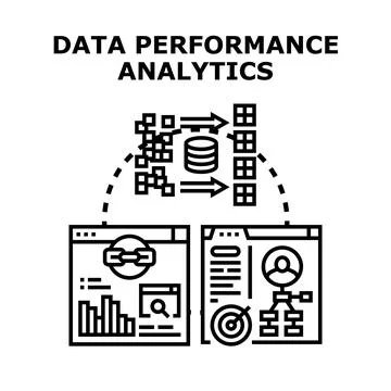 Data performance analyzing working process digital transformation Stock Illustration