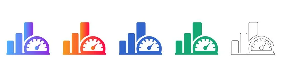Data Performance Gauge and Bar Chart Icons 스톡 일러스트