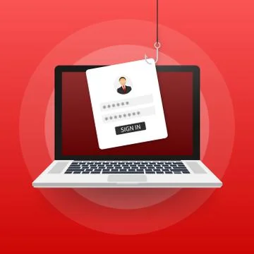 Data Phishing with fishing hook, mobile phone, internet security. Vector stoc イラスト素材