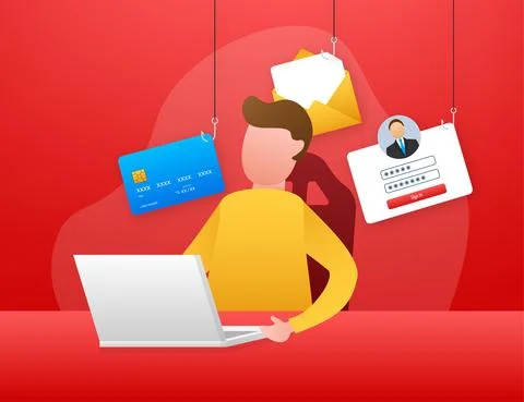 Data Phishing with fishing hook, mobile phone, internet security. Vector stock イラスト素材