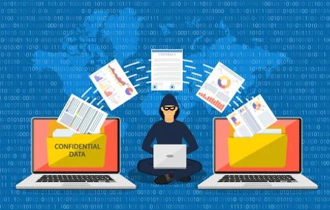 Data phishing, hacker attack. Illustrazione stock