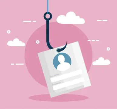 Data phishing hacking online scam concept, with password hook Illustrazione stock