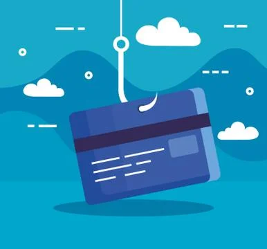 Data phishing hacking online scam concept, with credit card hook Stock Illustration
