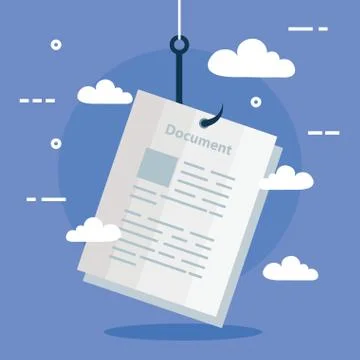 Data phishing hacking online scam concept, with document hook Illustrazione stock