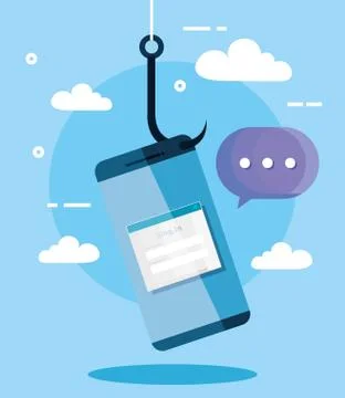 Data phishing hacking online scam concept, with smartphone hook Illustrazione stock