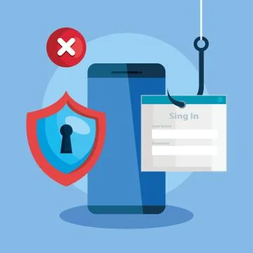 Data phishing hacking online scam concept, with smartphone and icons hook イラスト素材