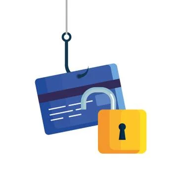 Data phishing hacking online scam concept, with credit card hook Illustrazione stock