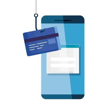 Data phishing hacking online scam concept, with smartphone and credit card hook Illustrazione stock
