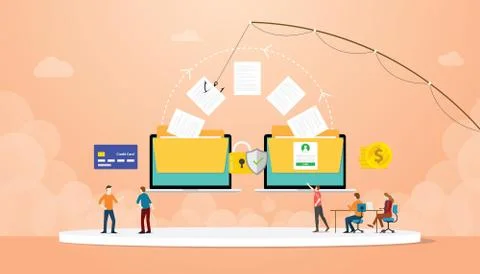 Data phishing stealing information with bait and team people hacker with mode 库存插图