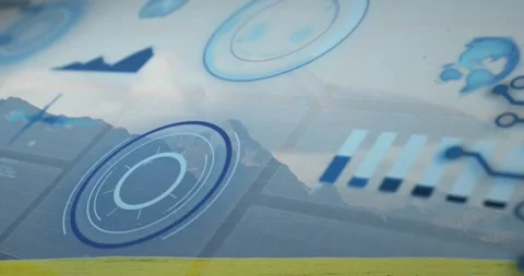 On data ping, blue HUD reticle rotating, bars filling, settling to show terrain Stock Footage 322204523