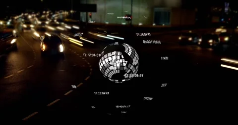 Data ping causing holo shifting cage to globe, splitting, reforming mirror globe Video stock 323454811