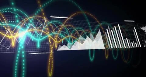 On data ping charts animating, line drawing, area rising, bars growing, waves Stockillustratie