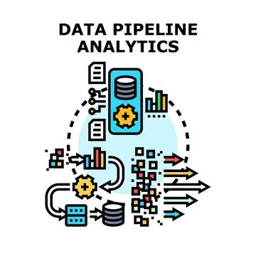 Data pipeline analytics processing information with flow Stockillustratie