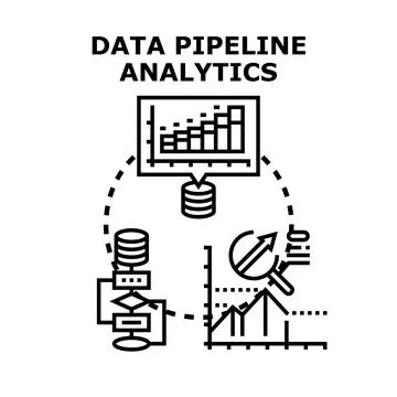 Data pipeline analytics processing information technology concept Stock Illustration
