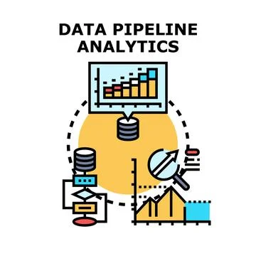 Data pipeline analytics processing information technology concept Stock Illustration
