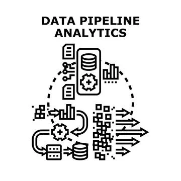 Data pipeline analytics processing information with flow Stock Illustration