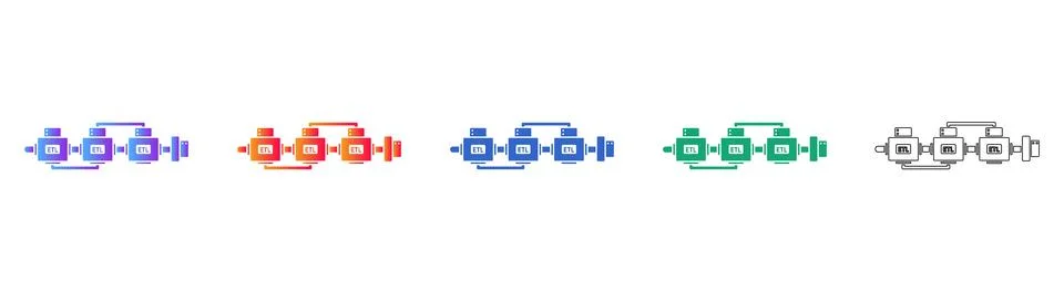 Data Pipeline and Processing Icons Stock Illustration