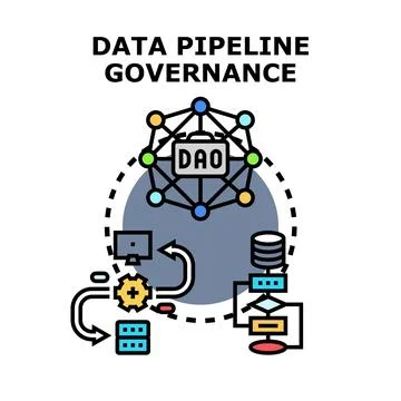 Data pipeline governance concept in decentralized autonomous organization Stock Illustration