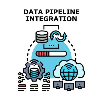Data pipeline integration creating seamless information processing flow Illustrazione stock